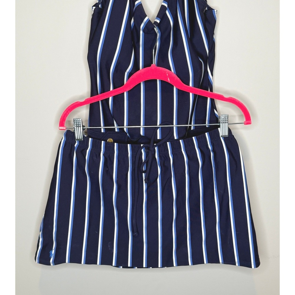 Ralph Lauren Sport Navy Striped One-Piece Swimsuit & Swim Skirt Cover-Up Set - Picture 2 of 9